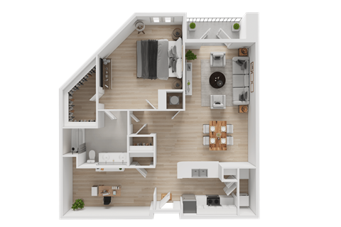 Floor plan for 1 bed, 1 bath, 1211 sqft